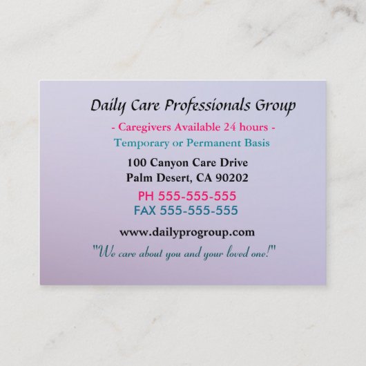 Caregiver Hübsch Pink Tulips Glücklich Beruflich Visitenkarte (Rückseite)