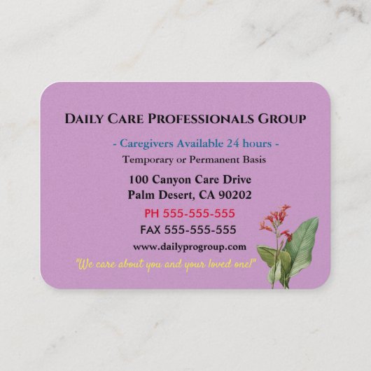 Caregiver-Mitleid beruflich Visitenkarte (Rückseite)