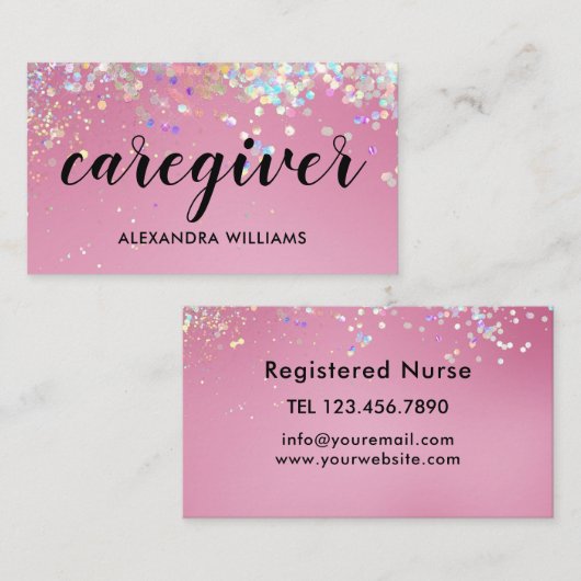 Caregiver Moderne Rose Gold Glitzer Medical Pink Visitenkarte (Vorne/Hinten)