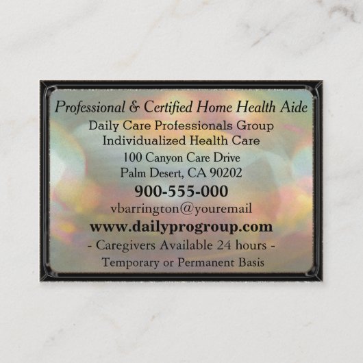 Caregiver Service Raffiniert Beruflich Visitenkarte (Rückseite)