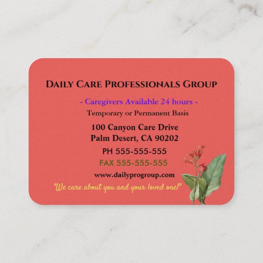 Caregiver Sunset Floral Beruflich Visitenkarte (Rückseite)