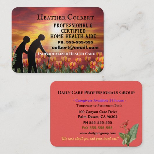 Caregiver Sunset Floral Beruflich Visitenkarte (Vorne/Hinten)
