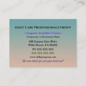 Caregiver Sunset Ruhige Friedliche Beruflich Visitenkarte (Rückseite)