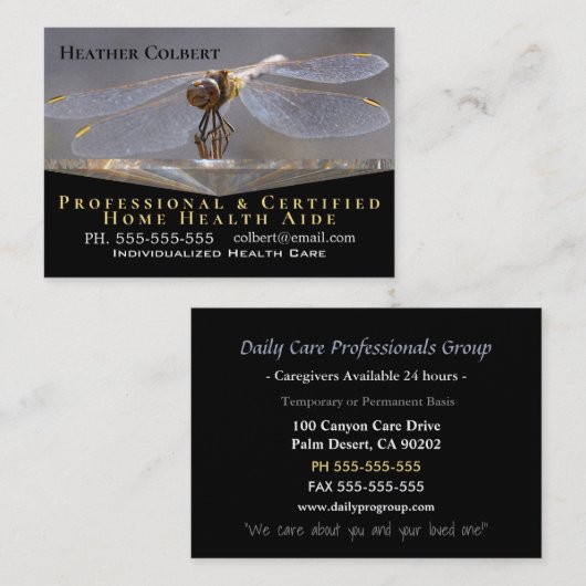Caregiver Trust Dragonfly Schöne Beruflich Visitenkarte (Vorne/Hinten)