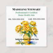 Caregiver Yellow Peony Square Beruflich Quadratische Visitenkarte (Vorderseite)