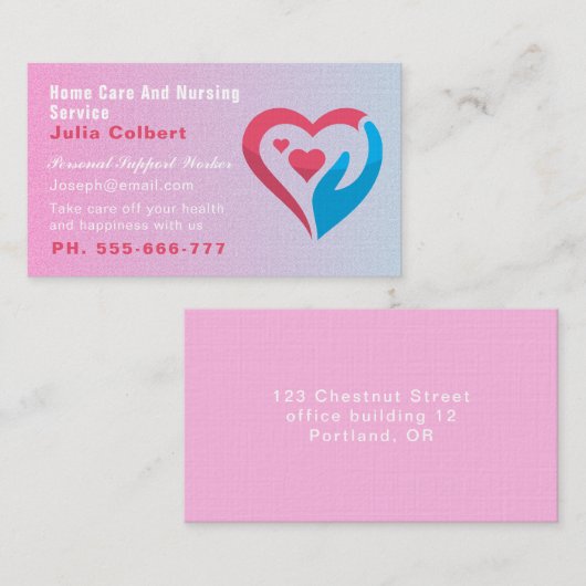 Caregiver Zuhause Help Companiship Square pink Visitenkarte (Vorne/Hinten)