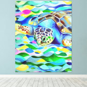 Caretta Caretta Schildkröte Niedlich und farbenfro Leinwanddruck (Insitu (Holzboden))