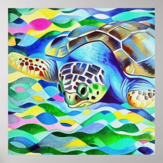 Caretta Caretta Schildkröte Niedlich und farbenfro Poster (Vorne)