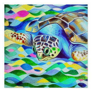 Caretta Caretta Schildkröte Niedlich und farbenfro Poster
