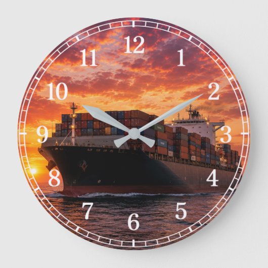 Cargo Ship Wall Clock — Industrial Maritime Design Große Wanduhr (Vorderseite)