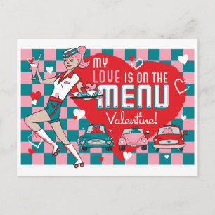 Carhop Retro Drive-In Valentine Postkarte