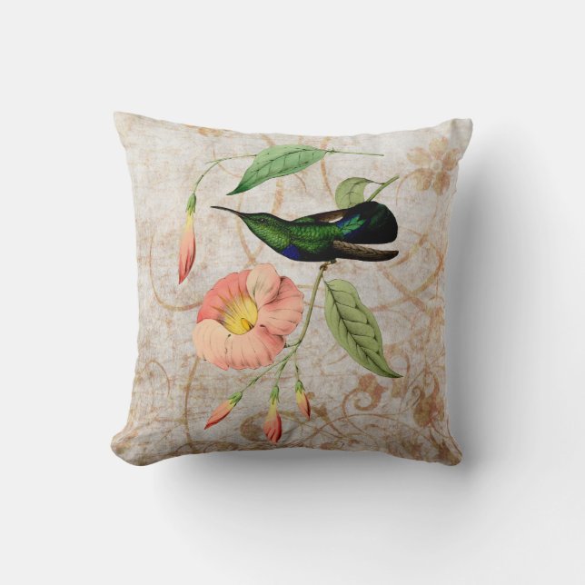 Carib Hummingbird Vintag Grunge Throw Kissen (Vorderseite)