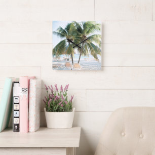 Caribbean Beach Bliss 7 #travel #art Quadratische Wanduhr