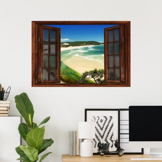 Caribbean Beach French Window Illusion Poster (Heimbüro)