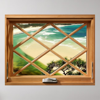 Caribbean Beach - Green Sea View Imitate Fake Wind Poster