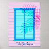 Caribbean Beach House Hideaway in Pastel Pink Blue Poster (Vorne)
