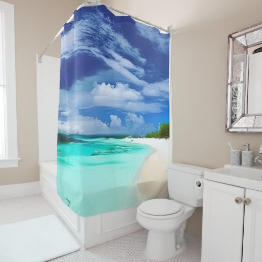 Caribbean Beach mit Deep Blue Summer Sky Duschvorhang (Beispiel)