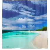 Caribbean Beach mit Deep Blue Summer Sky Duschvorhang (Vorderseite)