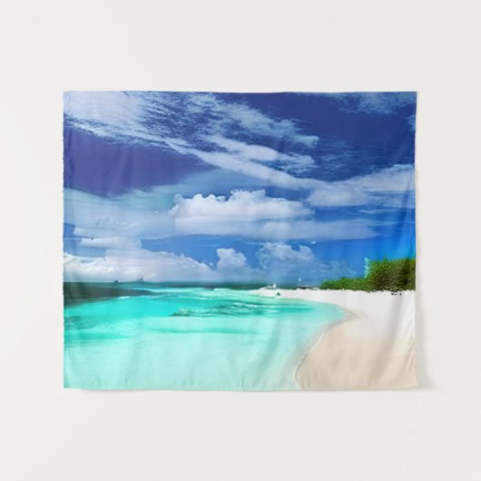 Caribbean Beach mit Deep Blue Summer Sky Wandteppich (Vorderseite (Horizontal))