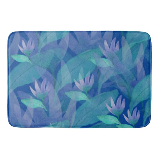 Caribbean Blue Green Watercolor Purple Blumen Badematte (Vorderseite)