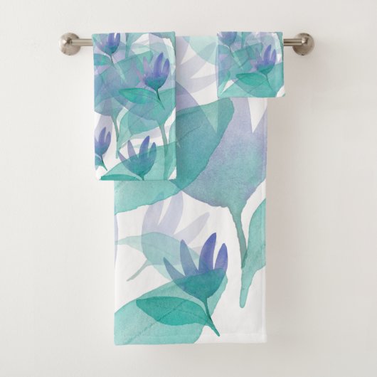 Caribbean Blue Green Watercolor Wonder Blume Badhandtuch Set (Insitu)