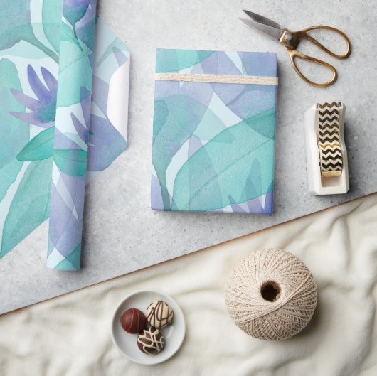 Caribbean Blue Green Watercolor Wonder Blume Geschenkpapier (Kunsthandwerk)
