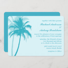 Caribbean Blue Palm Trees Tropical Wedding Einladung