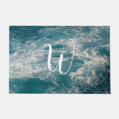 Caribbean Blue White Waves Seascape Monogram Fußmatte (Vorderseite)