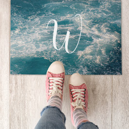 Caribbean Blue White Waves Seascape Monogram Fußmatte