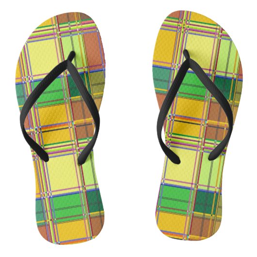 Caribbean Colorful Fabric Madras Tartan Badesandalen (Fußbett)