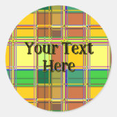 Caribbean Colorful Fabric Madras Tartan Runder Aufkleber (Vorderseite)
