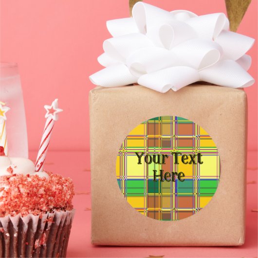 Caribbean Colorful Fabric Madras Tartan Runder Aufkleber (Party)