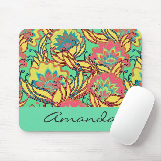 Caribbean Colors Boho Floral Personalisiert Mousepad (Mit Mouse)