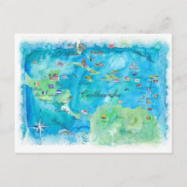 Caribbean Cruise Travel Poster Karte Antillen