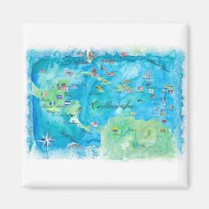 Caribbean Cruise Travel Poster Karte Antillen West Magnet