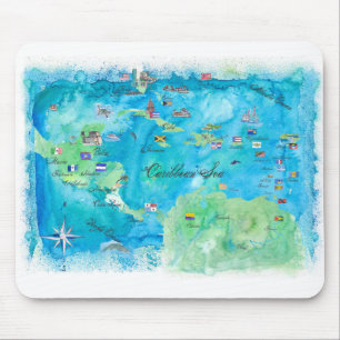 Caribbean Cruise Travel Poster Karte Antillen West Mousepad