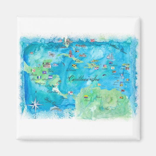 Caribbean Cruise Travel Poster Map Antilles West Magnet (Vorne)