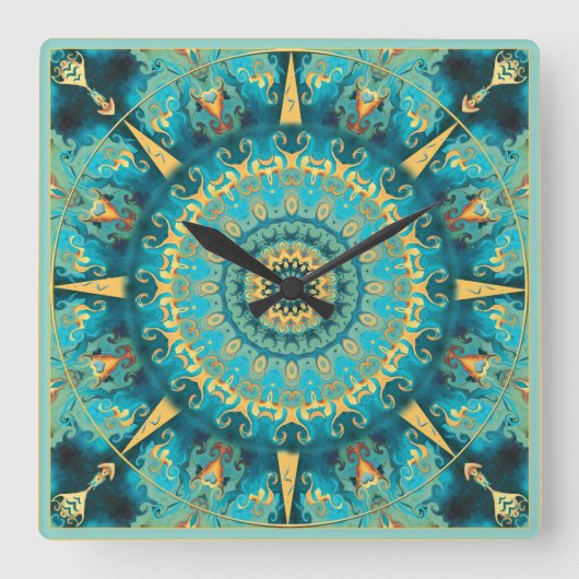 Caribbean Gold Mandala Wall Clock Quadratische Wanduhr (Vorderseite)
