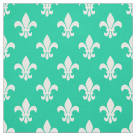 Caribbean Green, White Lilie Pattern Stoff