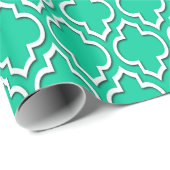 Caribbean Green White XL Marokkanisches Quatrefoli Geschenkpapier (Rolleneckpunkt)
