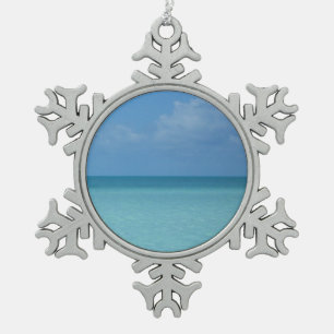 Caribbean Horizon Tropical Turquoise Blue Schneeflocken Zinn-Ornament