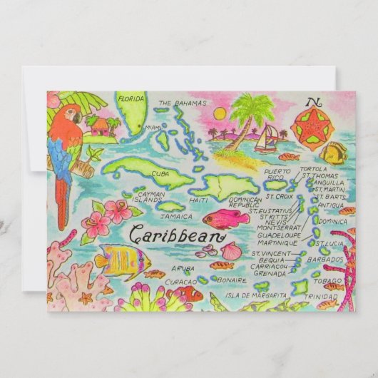  Caribbean Islands 5x7 Map Big Postcard (Vorderseite)