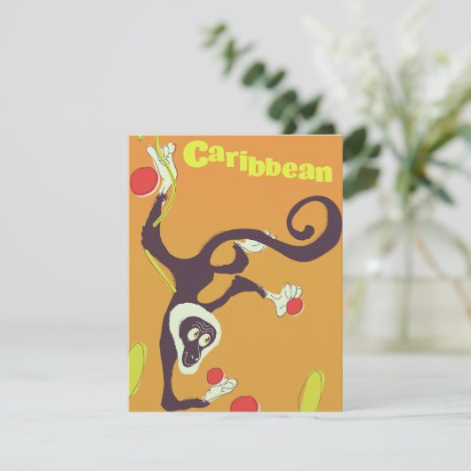 Caribbean Monkey Vintage Reiseplakat (Stehend Vorderseite)