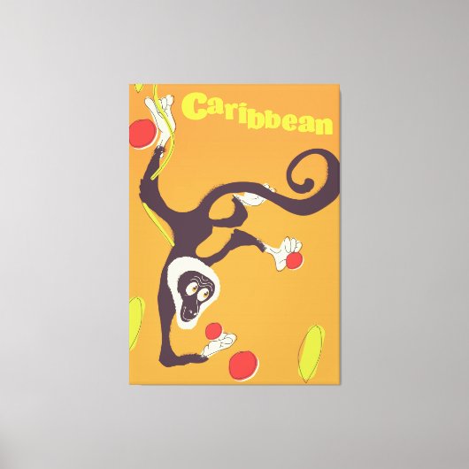 Caribbean Monkey Vintage Reiseplakat Leinwanddruck (Vorderseite)