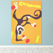 Caribbean Monkey Vintage Reiseplakat Leinwanddruck (Insitu (Holzboden))