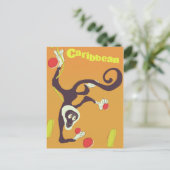 Caribbean Monkey Vintage Reiseplakat Postkarte (Stehend Vorderseite)