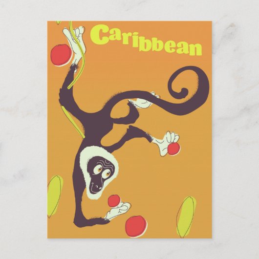 Caribbean Monkey Vintage Reiseplakat Postkarte (Vorderseite)