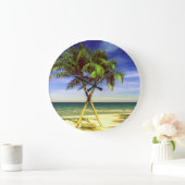 Caribbean Palm Tree Tropical Island Beach Große Wanduhr (Zuhause)