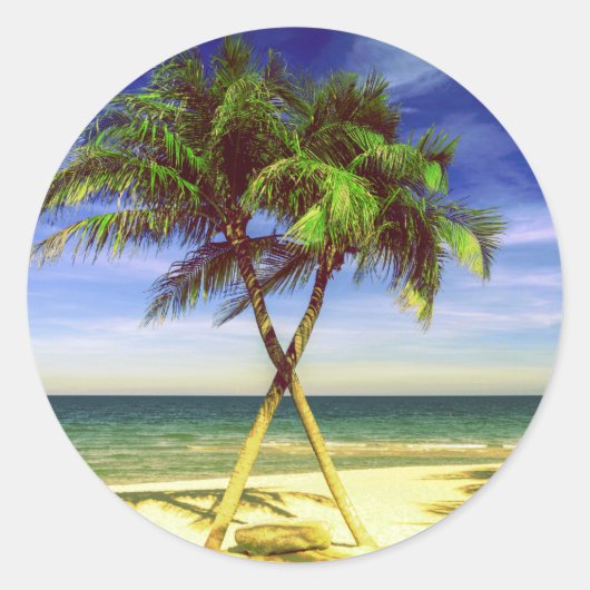 Caribbean Palm Tree Tropical Island Beach Runder Aufkleber (Vorderseite)