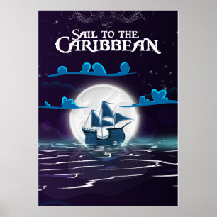 Caribbean Pirate Cartoon Travel Print. Poster
